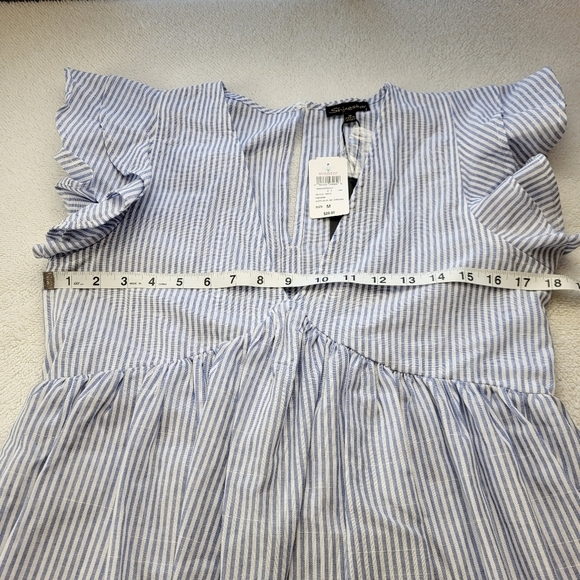 Shinestar Blue Striped Lined Smock Top with Ruffled Sleeves Women's Size M NWT - Picture 4 of 7